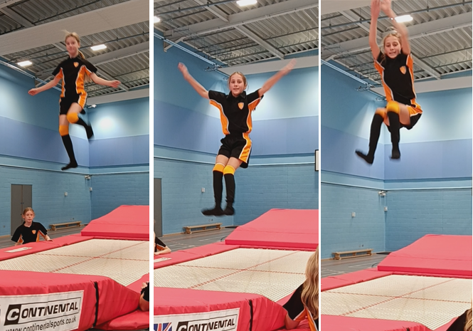 A collage of a child jumping on a trampoline

Description automatically generated