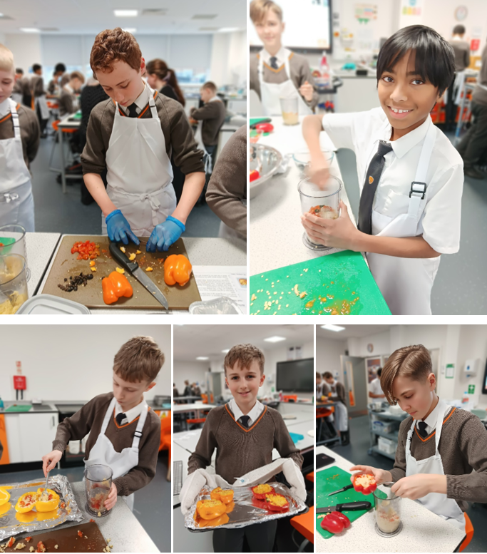 A collage of a child preparing food

Description automatically generated