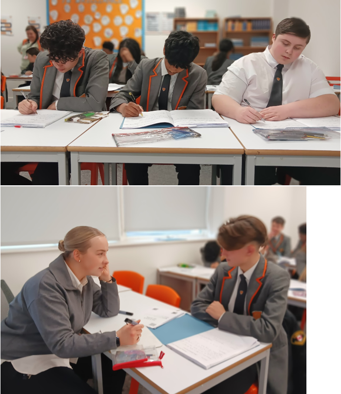 A collage of students sitting at a desk

Description automatically generated