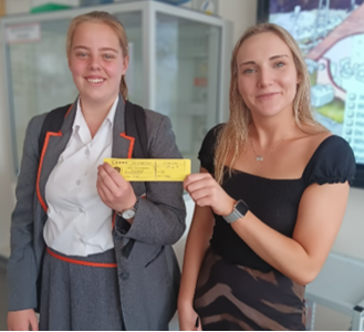 A couple of women holding a yellow ticket

AI-generated content may be incorrect.