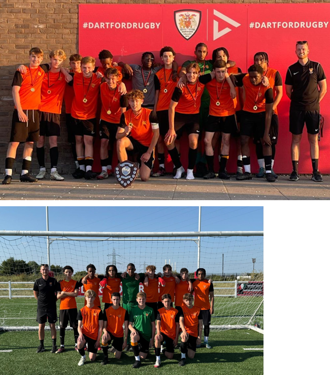A group of boys in orange shirts and medals posing for a photo
AI-generated content may be incorrect.