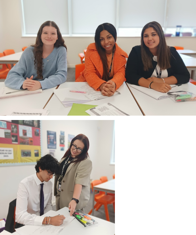 A collage of a couple of women sitting at a table
AI-generated content may be incorrect.
