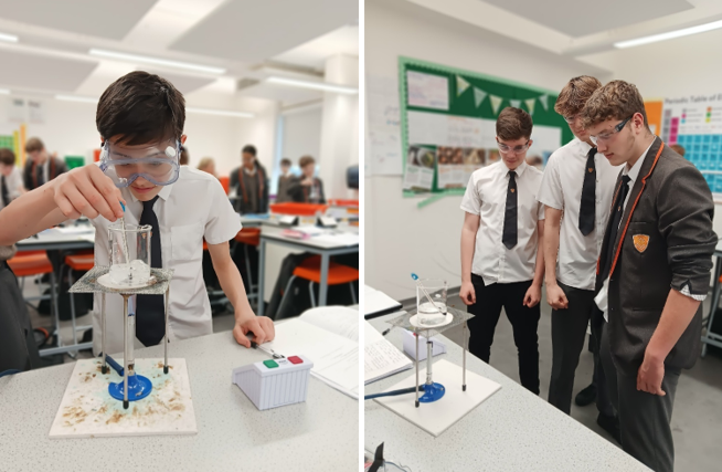 Two boys wearing goggles and standing next to a table
AI-generated content may be incorrect.